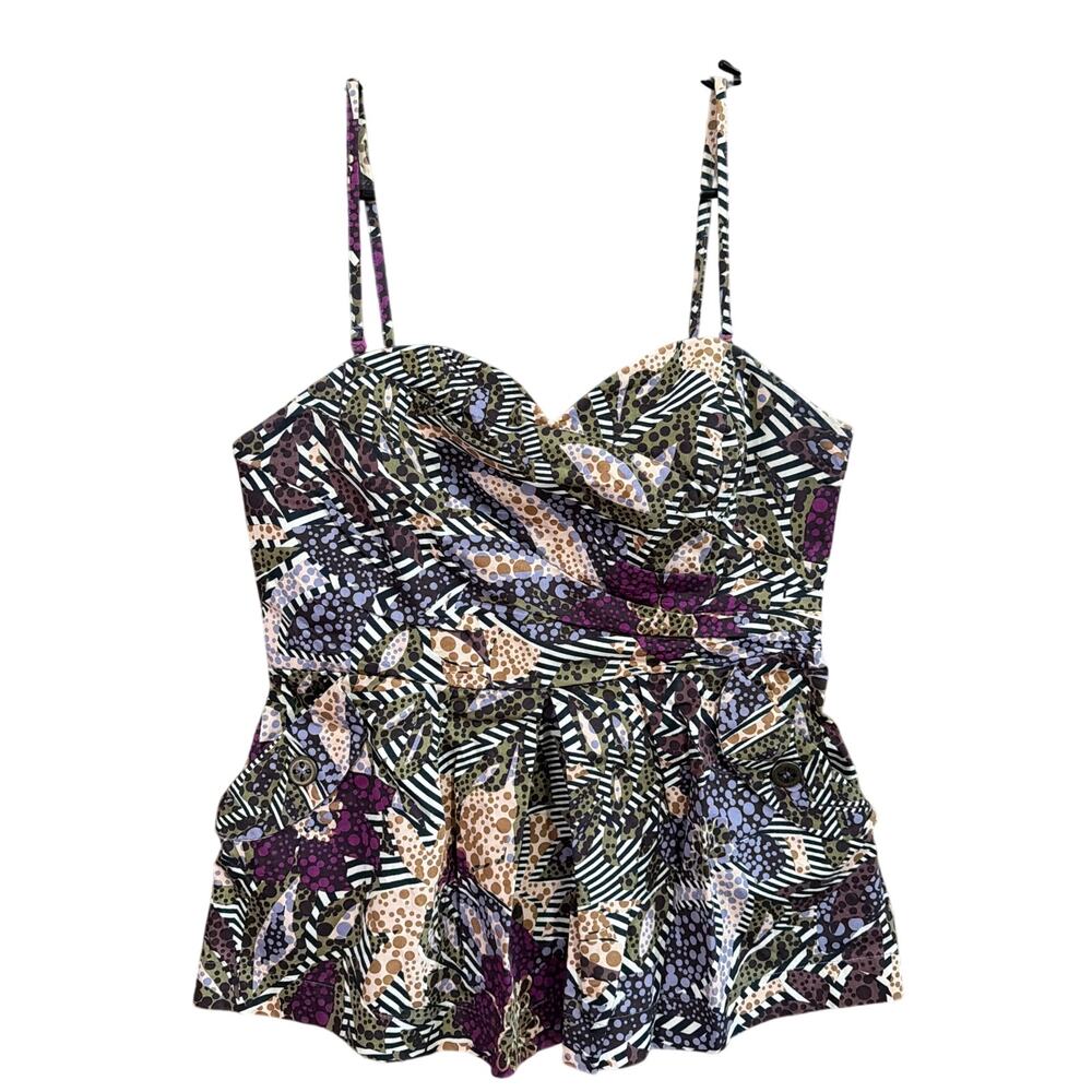 Fei Anthropologie Womens Blouse Multicolor Floral Sweetheart Back Zip Stretch 6